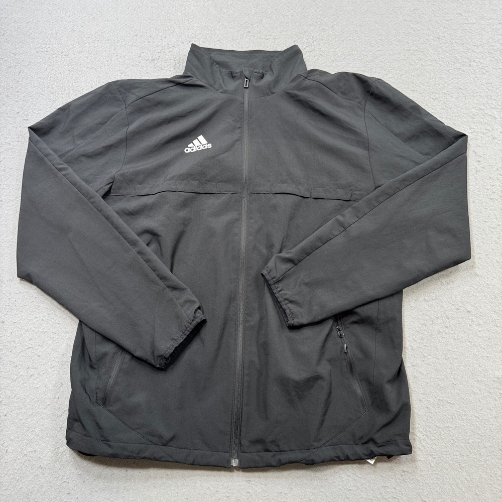 Adidas Track Jacket Men's Large Black Mesh Lined Windbreaker Athletic Sportswear